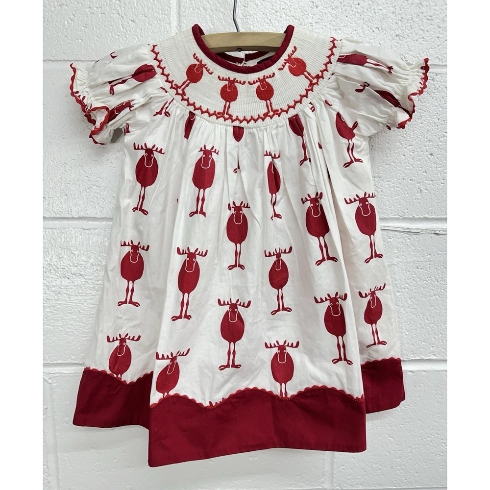 Lil‎ Cactus Smocked Neck Red & White Toddler Moose Dress / Size 12-24 Months